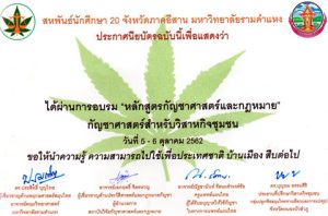 สยามคัทติ้งส์ ใบรับรองการอบรมกัญชา